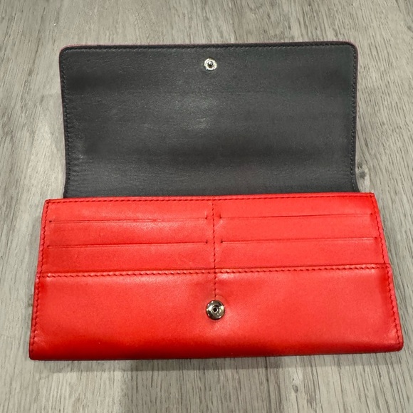 Celine Leather Vintage Bifold Long Wallet Women's - Red With Gray Interior EUC - Picture 2 of 10